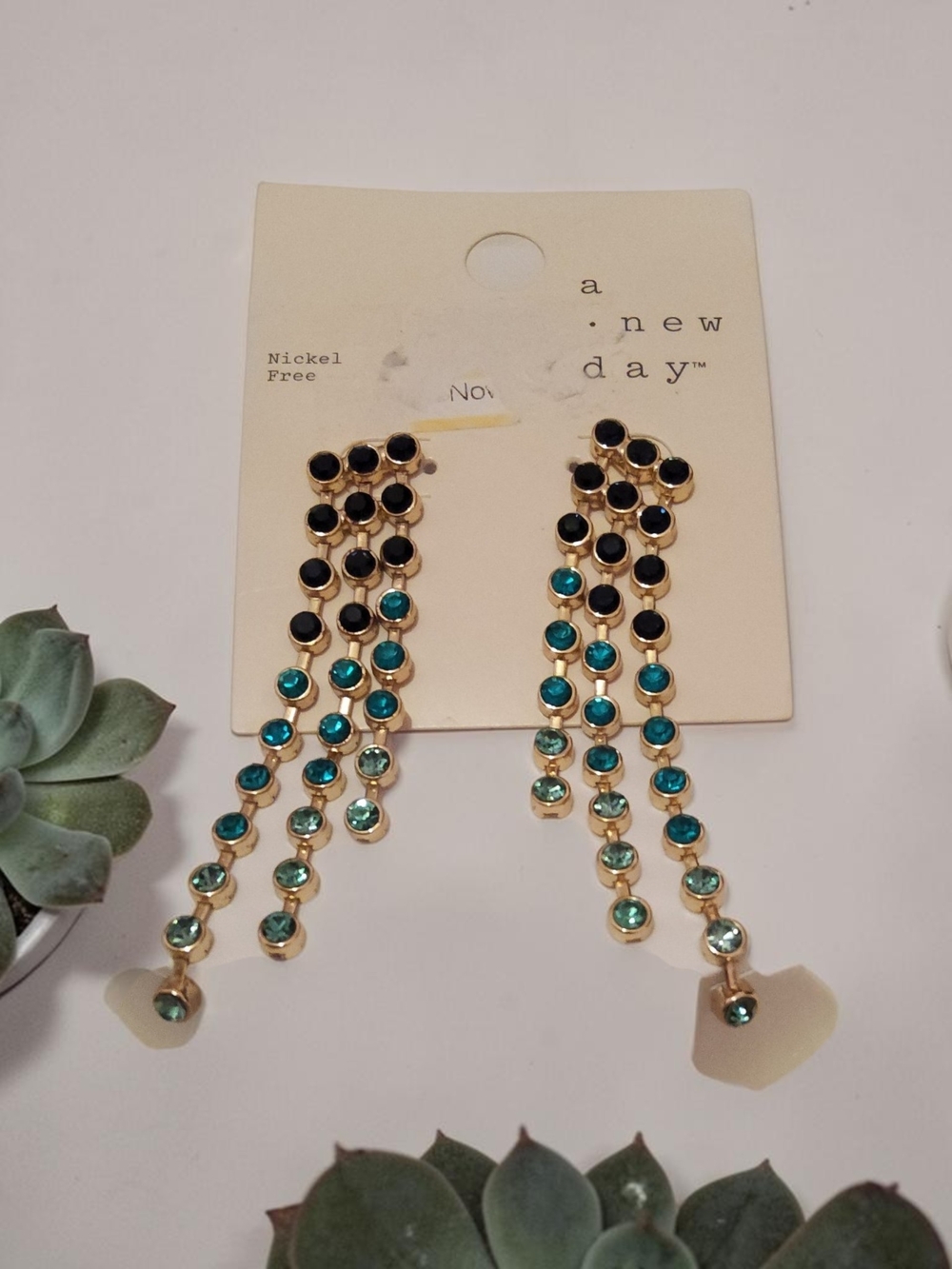 10 / $10 a new day Teal and Black Crystal Cascade Earrings